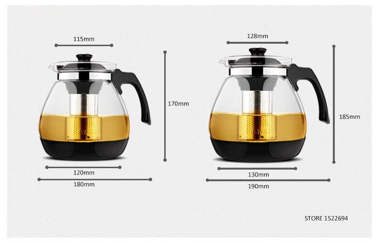 Premium Glass Teapot with Removable Steel Infuser Filter